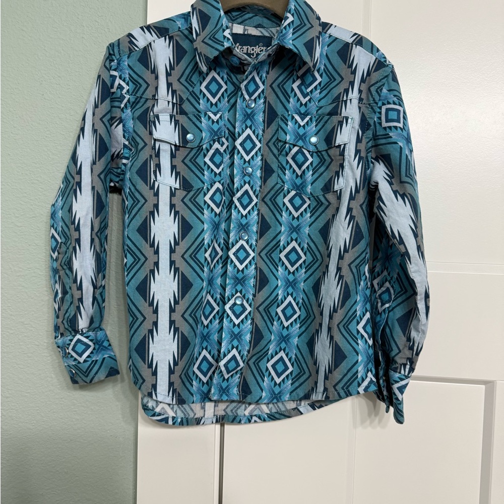 Boys Wrangler Blue Patterned Shirt